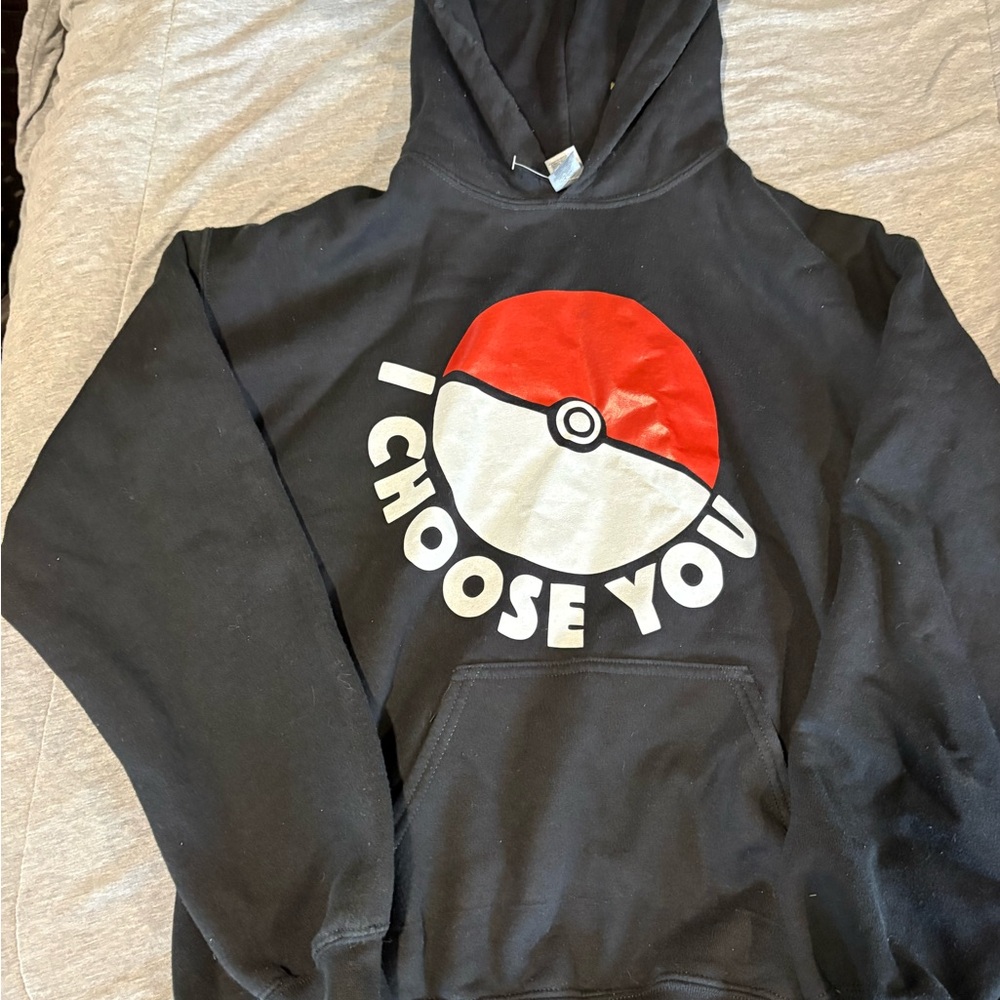 Black Hoodie with 'I Choose You' Pokeball Graphic